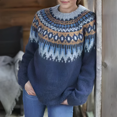 Women's Fair Isle Sweater | Relaxed Winter Knit - Blue