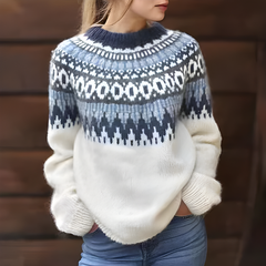 Women's Fair Isle Sweater | Relaxed Winter Knit - White