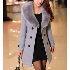 Women's Faux Fur Coat | Double-Breasted | Winter - Gray