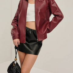 Women's Faux Leather Jacket | Burgundy | Trendy | Autumn