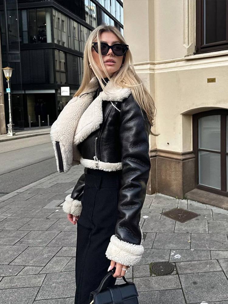 Women's Faux Leather Jacket - Warm Wool Lined | Winter