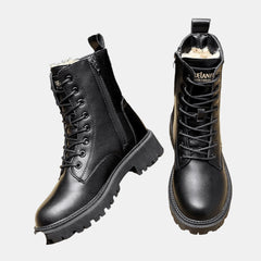 Women's Faux Leather Lace-Up Fleece-Lined Combat Ankle Boots | Winter