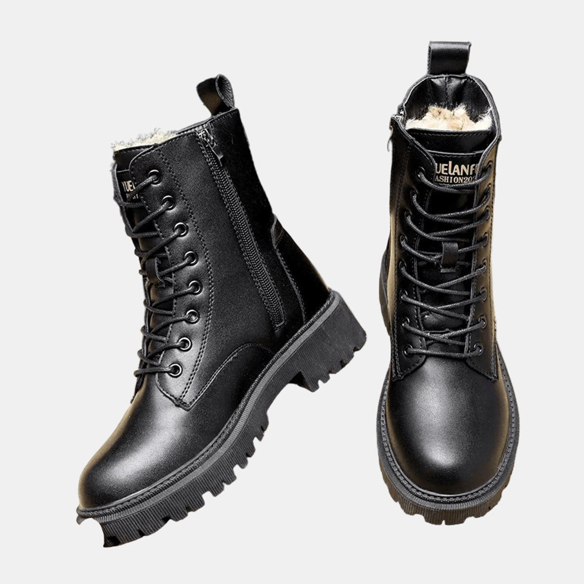 Women's Faux Leather Lace-Up Fleece-Lined Combat Ankle Boots | Winter