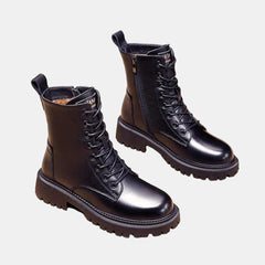Women's Faux Leather Lace-Up Fleece-Lined Combat Ankle Boots | Winter