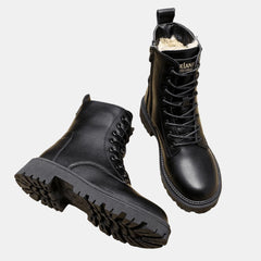 Women's Faux Leather Lace-Up Fleece-Lined Combat Ankle Boots | Winter