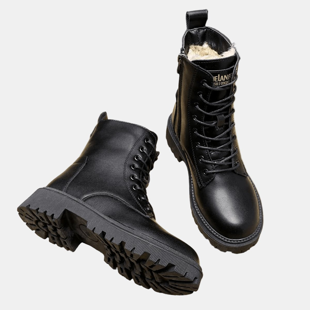 Women's Faux Leather Lace-Up Fleece-Lined Combat Ankle Boots | Winter