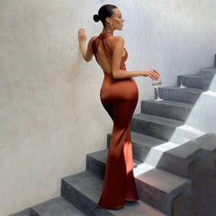 Women's Fishtail Dress with Open Back and Fitted Cut | Summer - Orange