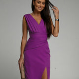 Women's Fitted V-Neck Dress - Elegant Silhouette | Summer - Purple