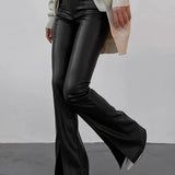 Women's Flair Pants | Leather Split | Elegant | Autumn - Black