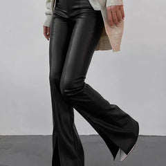 Women's Flair Pants | Leather Split | Elegant | Autumn - Black