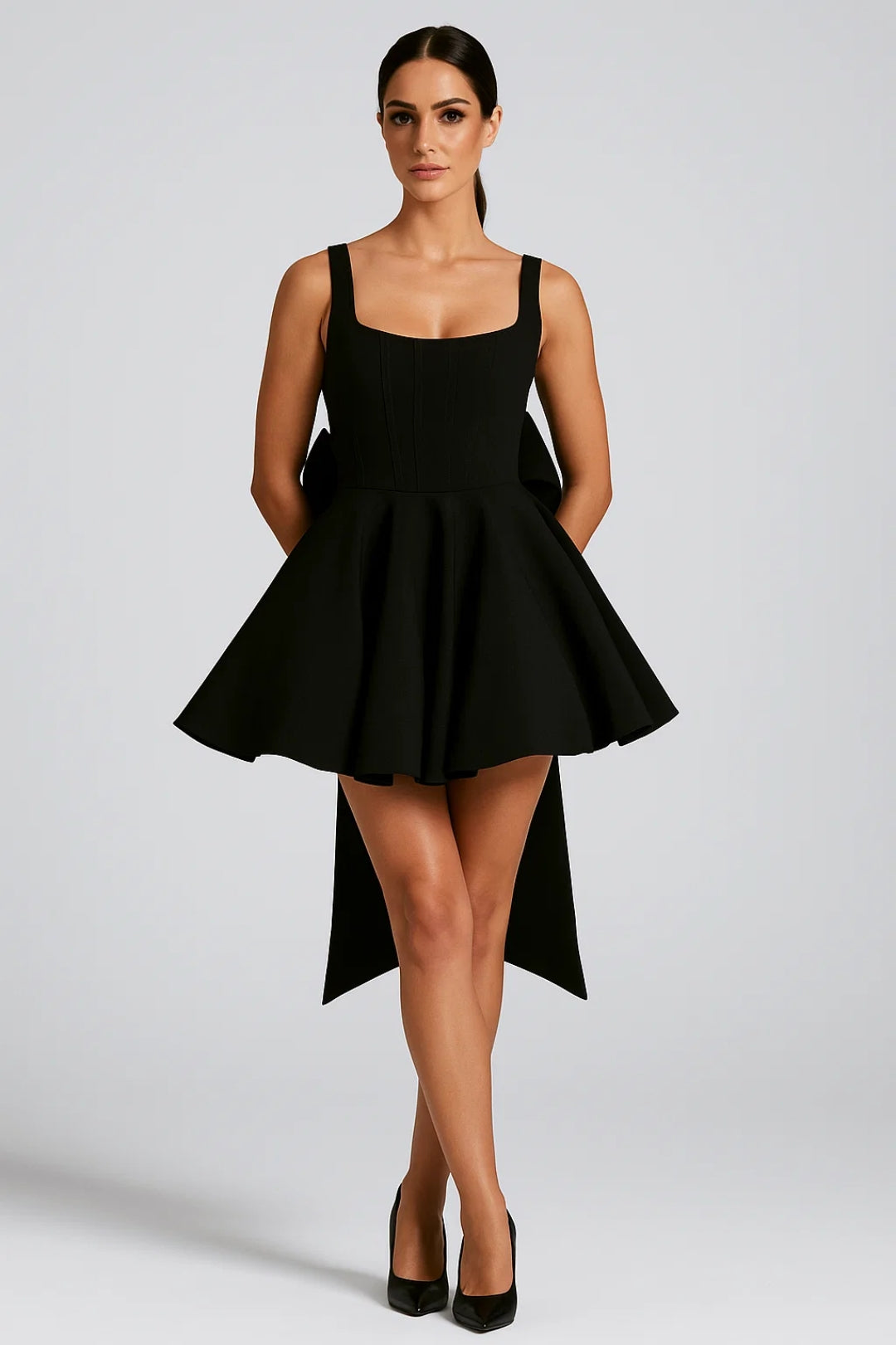 Women's Flared Dress | Structured Bodice | Summer - Black