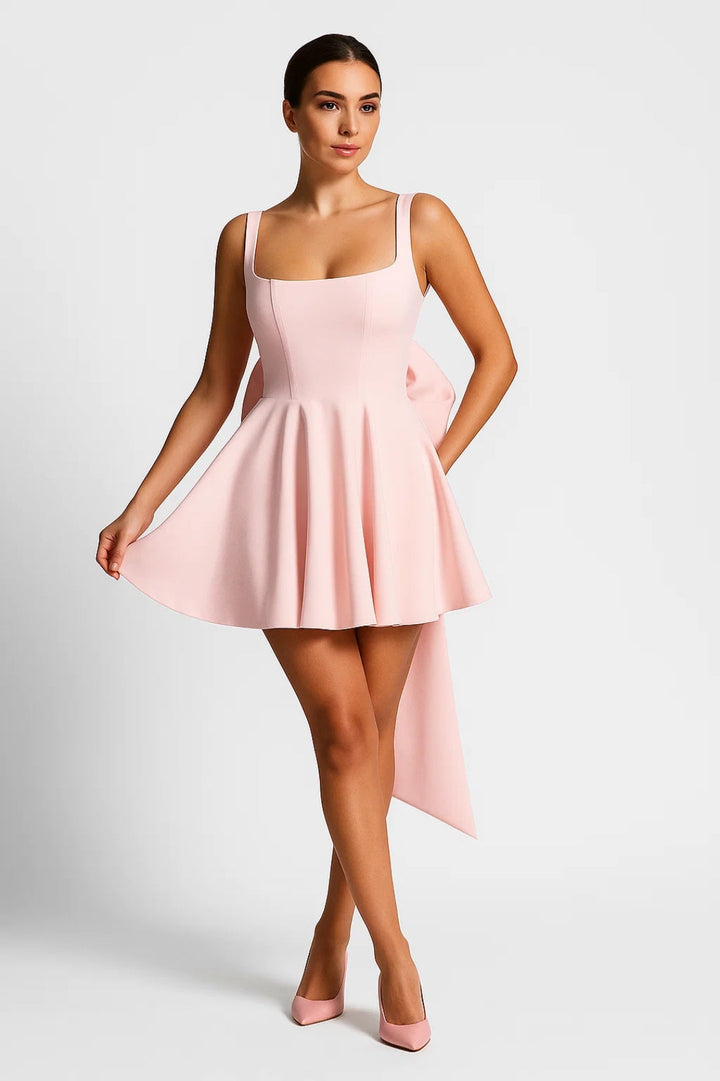 Women's Flared Dress | Structured Bodice | Summer - Pink