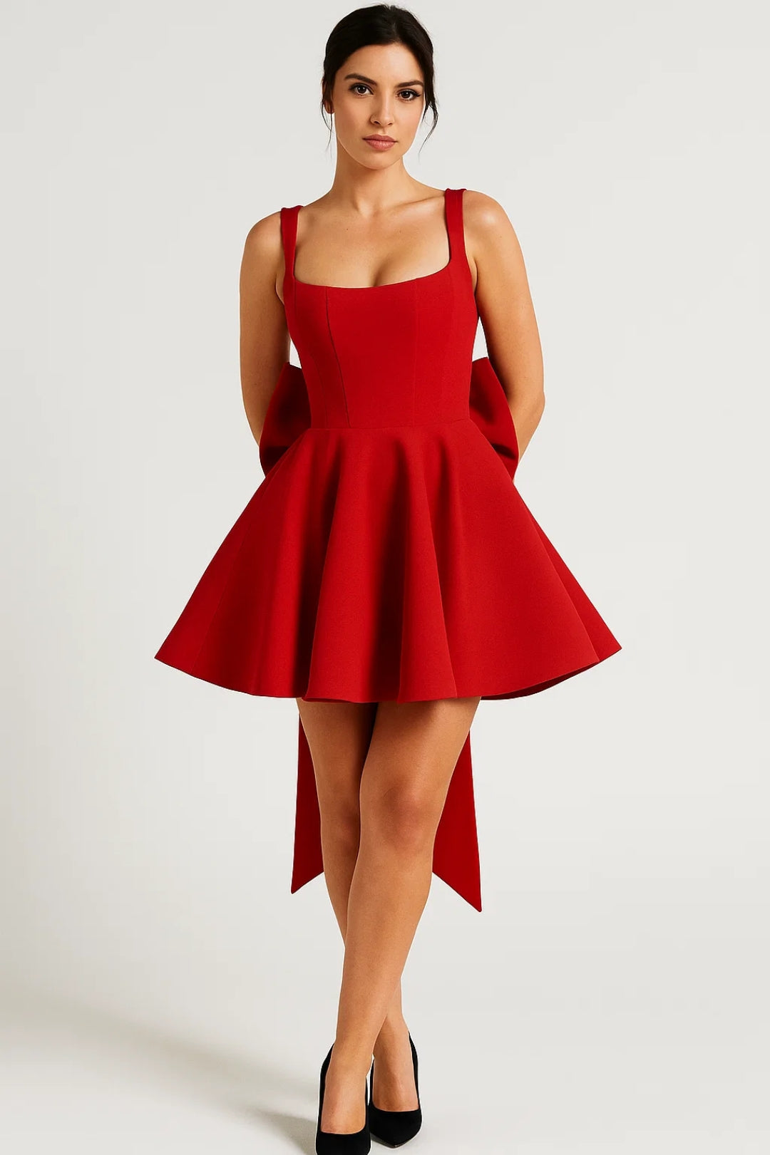 Women's Flared Dress | Structured Bodice | Summer - Red