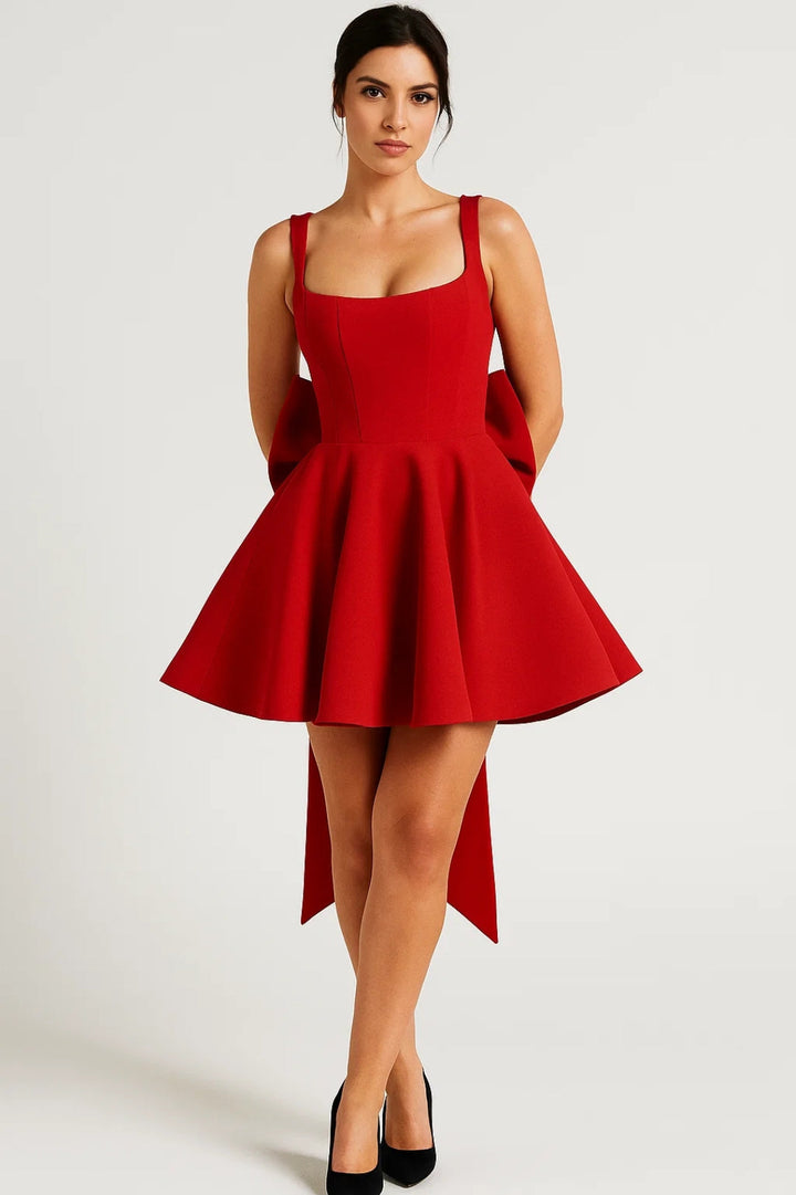 Women's Flared Dress | Structured Bodice | Summer - Red
