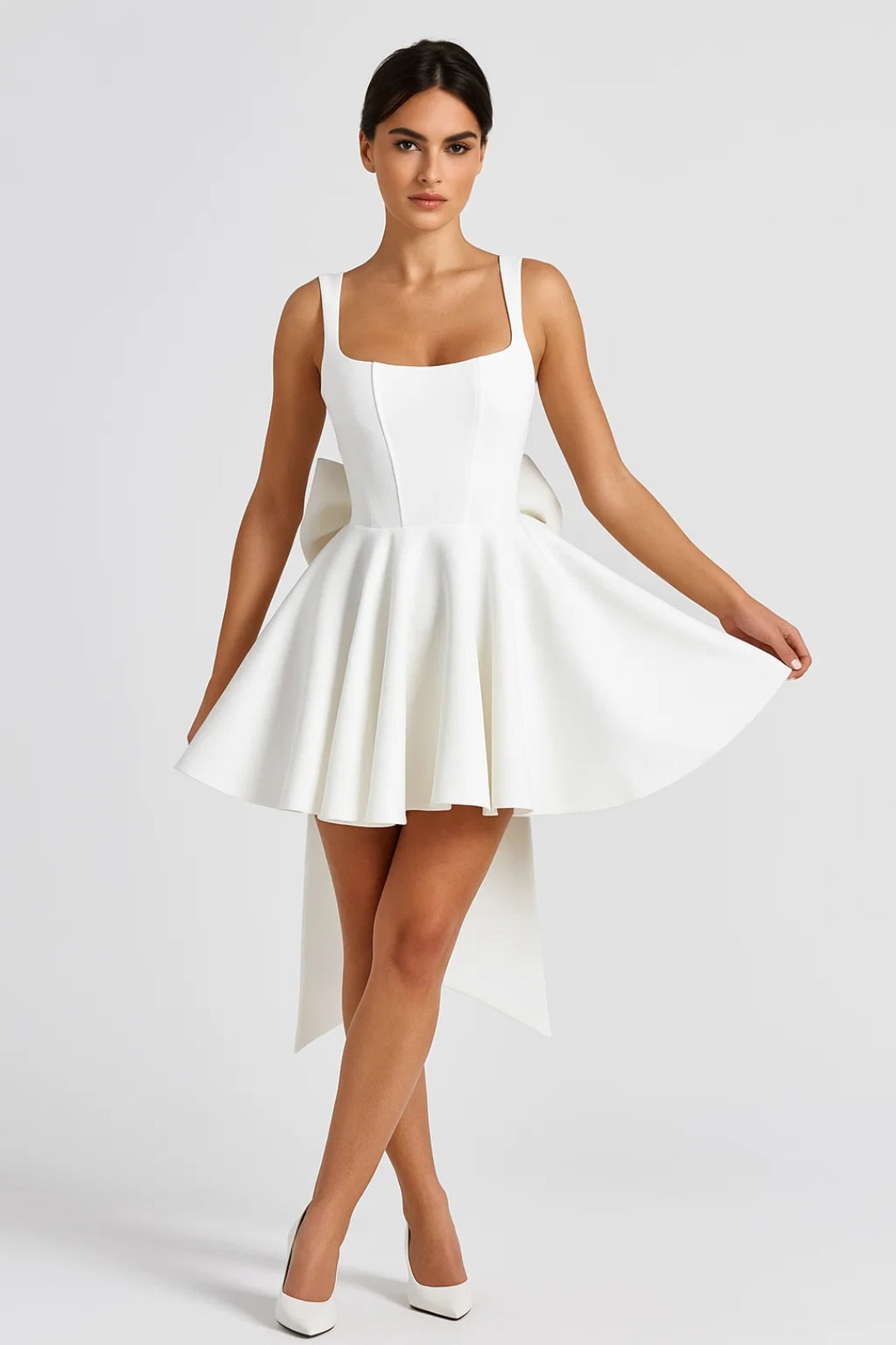Women's Flared Dress | Structured Bodice | Summer - White