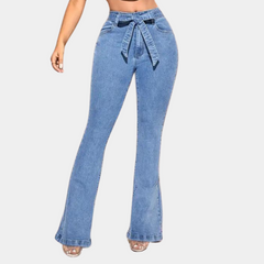 Women's Flared Jeans | High Waist | Tie Waist | Spring