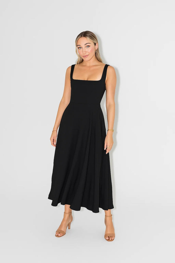 Women's Flared Midi Dress | Elegant | Summer - Black