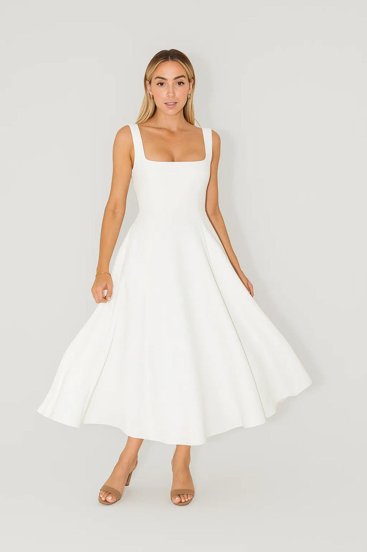 Women's Flared Midi Dress | Elegant | Summer - White