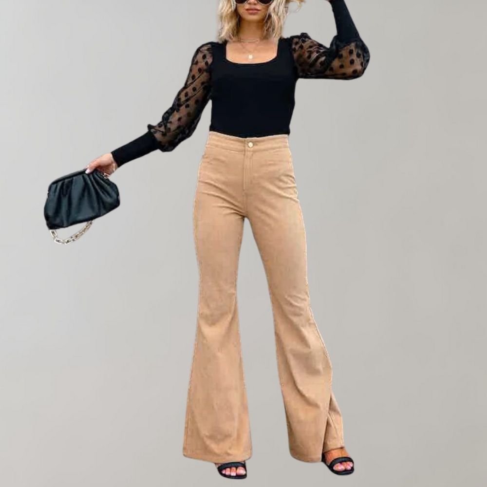 Women's Flared Pants | Vintage Chic | Autumn - Khaki
