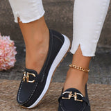 Women's Flat Loafers Slip-On Buckle Comfort Walking Shoes | Spring - Black