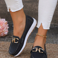 Women's Flat Loafers Slip-On Buckle Comfort Walking Shoes | Spring - Black