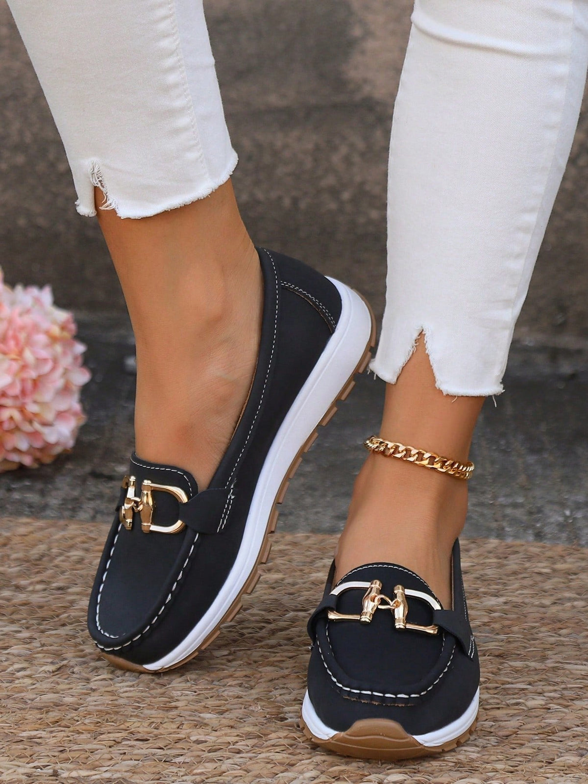 Women's Flat Loafers Slip-On Buckle Comfort Walking Shoes | Spring - Black