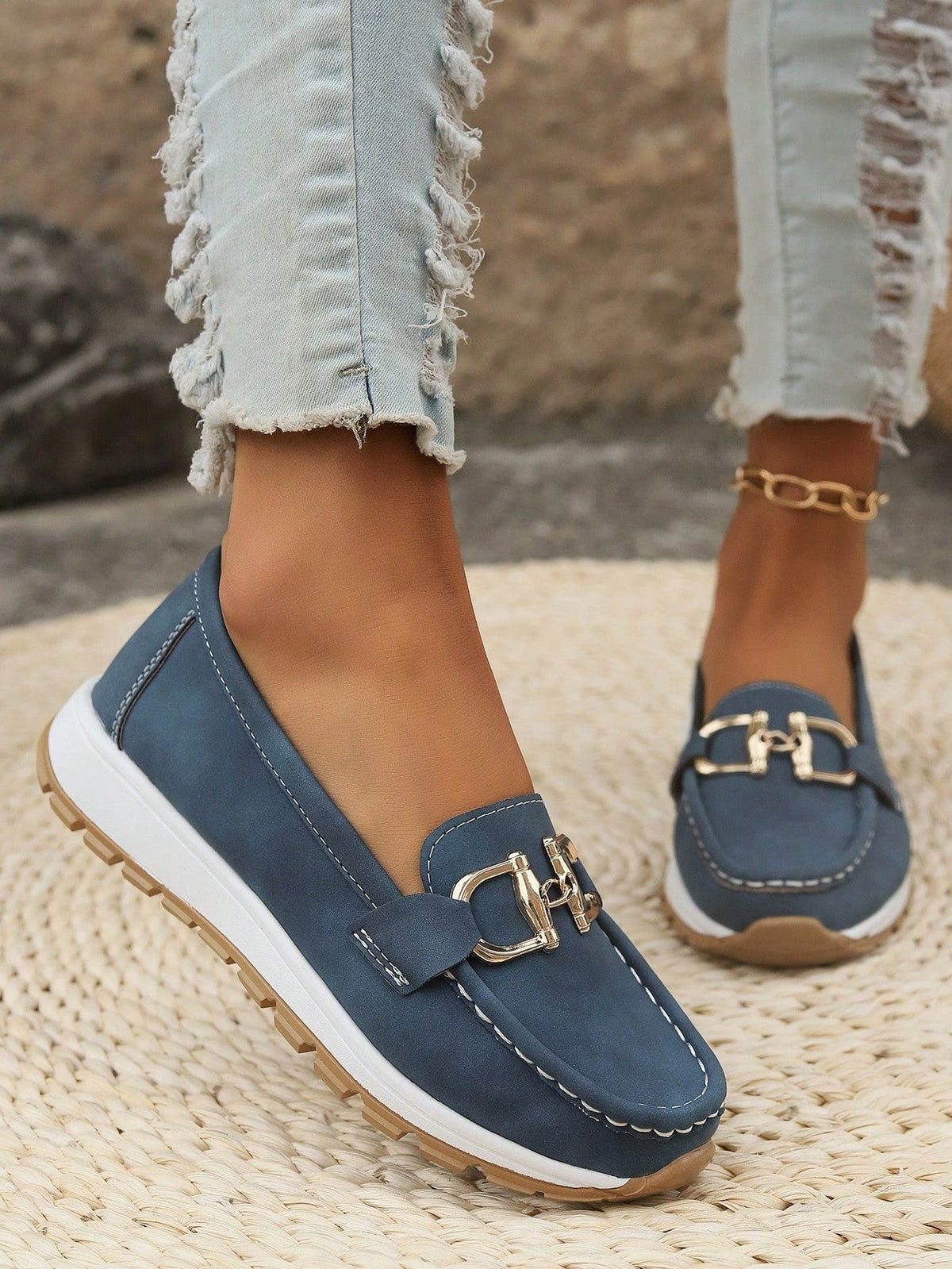 Women's Flat Loafers Slip-On Buckle Comfort Walking Shoes | Spring