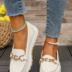 Women's Flat Loafers Slip-On Buckle Comfort Walking Shoes | Spring - White