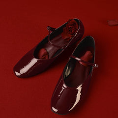 Women's Flats | Ballet | Patent Leather | Bordeaux | Square Toe