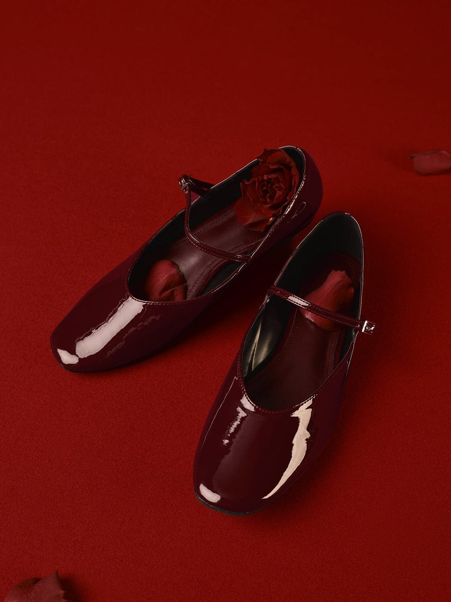 Women's Flats | Ballet | Patent Leather | Bordeaux | Square Toe
