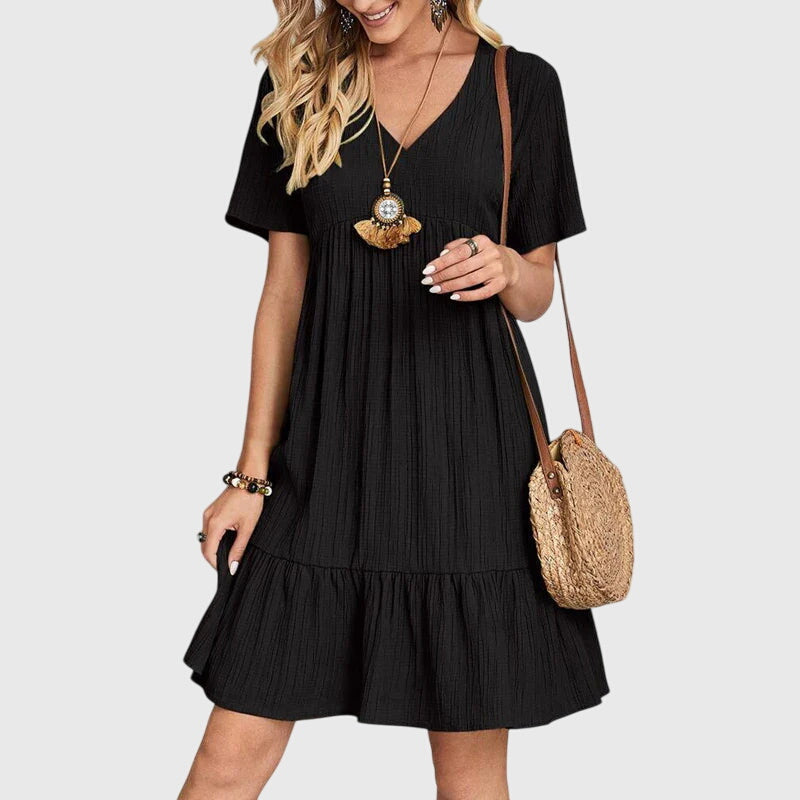 Women's Flattering A-Line Dress - Elegant Everyday Wear | Spring - Black