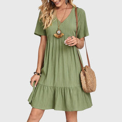 Women's Flattering A-Line Dress - Elegant Everyday Wear | Spring - Green