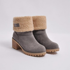 Women's Fleece-Lined Ankle Boots | Block Heel | Cozy | Winter - Gray