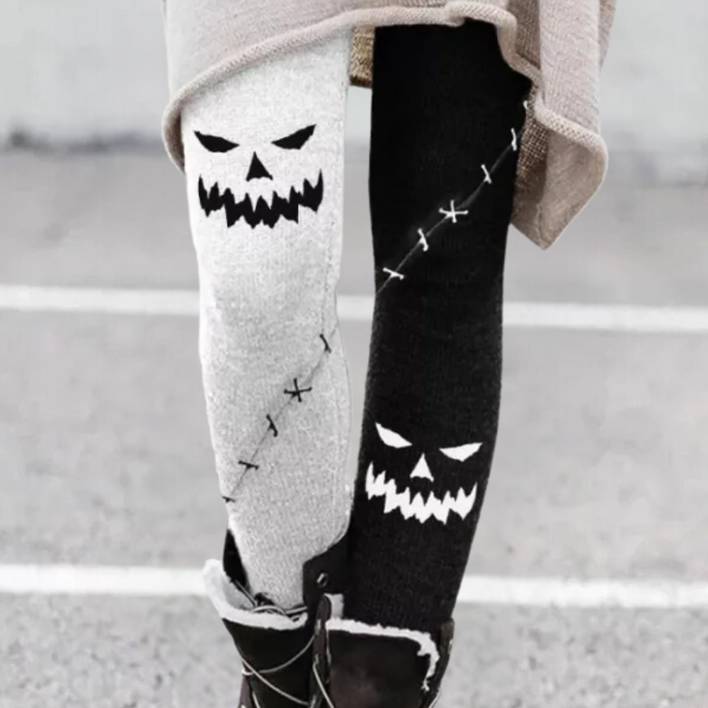 Women's Fleece-Lined Leggings | High Waist | Winter - Black And White