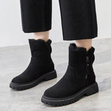 Women's Fleece-Lined Suede Slip-On Winter Ankle Boots - Black