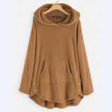 Women's Fleece Zip-Up Hooded Sweater with Cat Pocket | Autumn - Beige