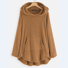 Women's Fleece Zip-Up Hooded Sweater with Cat Pocket | Autumn - Beige
