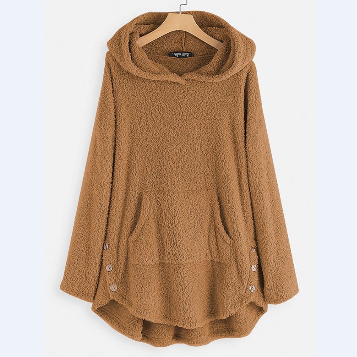 Women's Fleece Zip-Up Hooded Sweater with Cat Pocket | Autumn - Beige