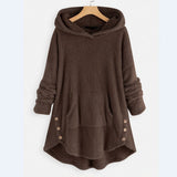Women's Fleece Zip-Up Hooded Sweater with Cat Pocket | Autumn - Brown