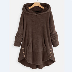 Women's Fleece Zip-Up Hooded Sweater with Cat Pocket | Autumn - Brown
