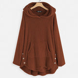 Women's Fleece Zip-Up Hooded Sweater with Cat Pocket | Autumn - Burgundy