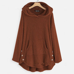 Women's Fleece Zip-Up Hooded Sweater with Cat Pocket | Autumn - Burgundy
