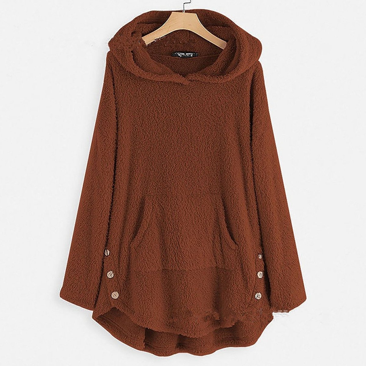 Women's Fleece Zip-Up Hooded Sweater with Cat Pocket | Autumn - Burgundy