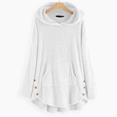 Women's Fleece Zip-Up Hooded Sweater with Cat Pocket | Autumn - White