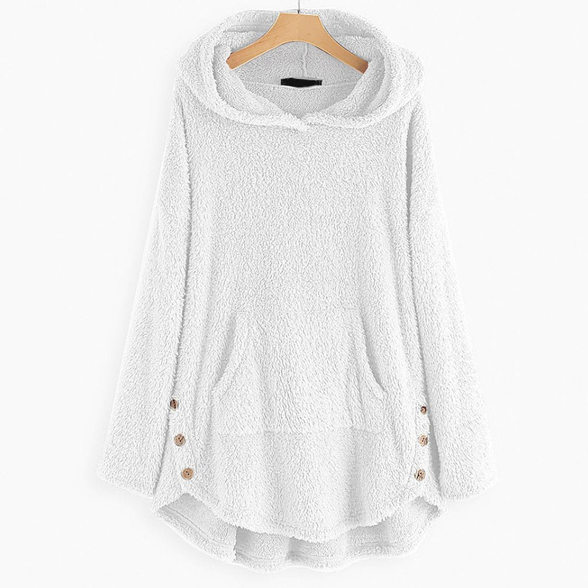 Women's Fleece Zip-Up Hooded Sweater with Cat Pocket | Autumn - White