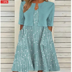 Women's Floral A-Line Midi Dress with 3/4 Sleeves | Spring - Teal