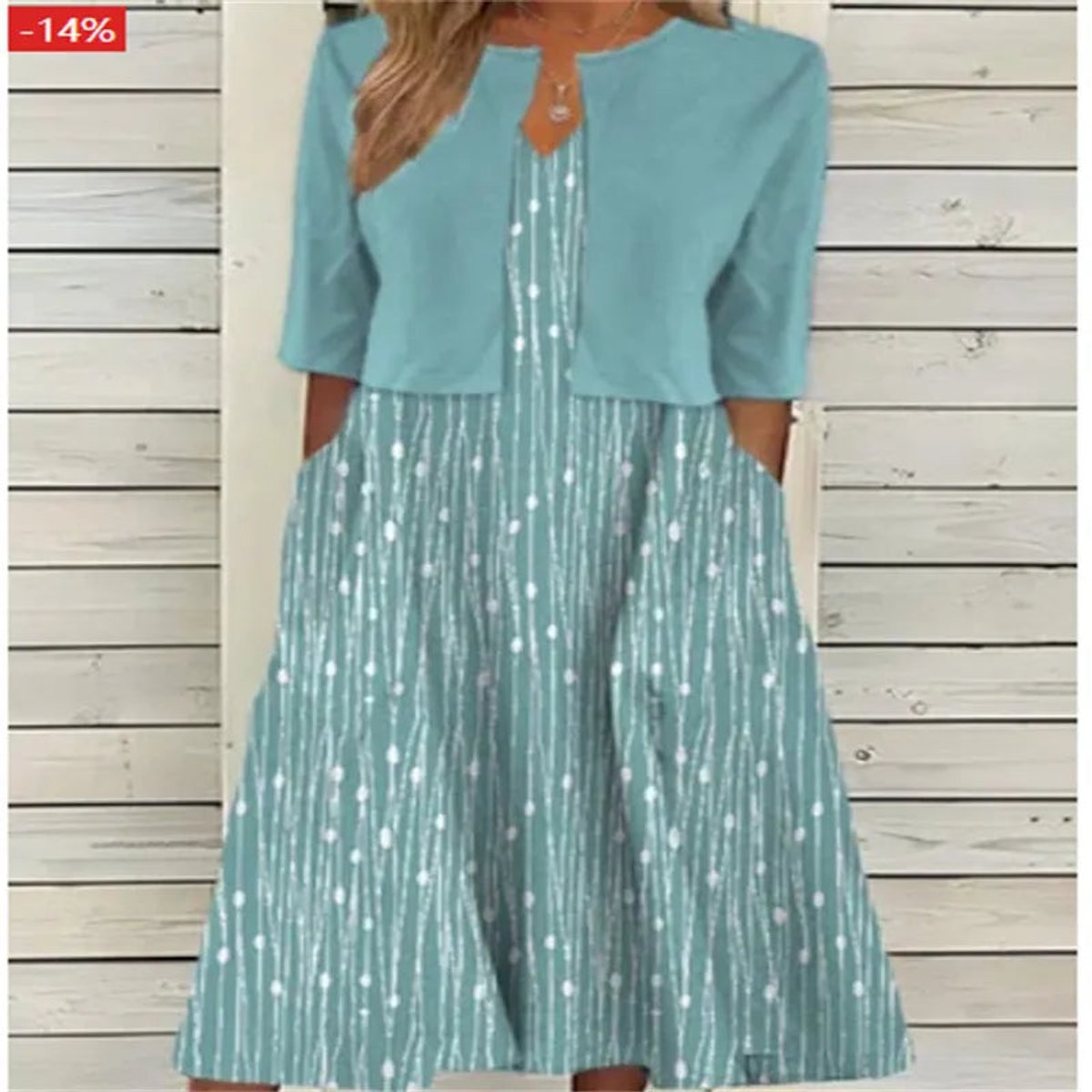 Women's Floral A-Line Midi Dress with 3/4 Sleeves | Spring - Teal