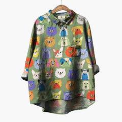 Women's Floral Blouse | Collar | Button-Front | Spring - Olive Sparkle