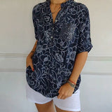 Women's Floral Blouse - Relaxed Fit | Spring - Dark Blue