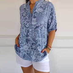 Women's Floral Blouse - Relaxed Fit | Spring - Light Blue